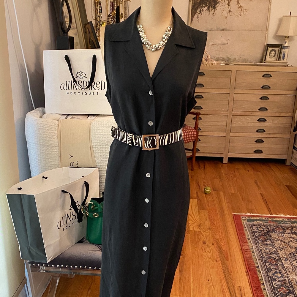 FINlTY Black Sleeveless Maxi Dress - Silk and Linen‎ Blend